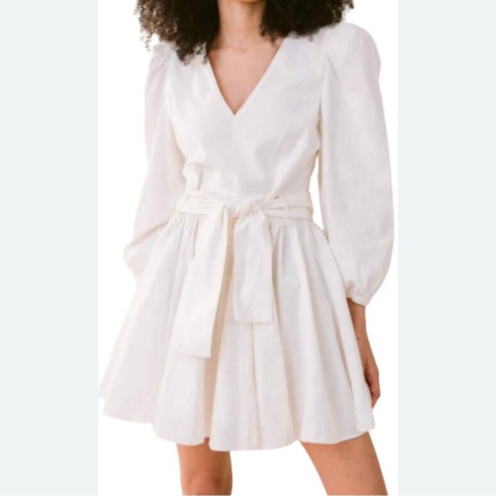 Laroque Emma fine corduroy dress cream White V-Neck Dress puff sleeve NWT Medium